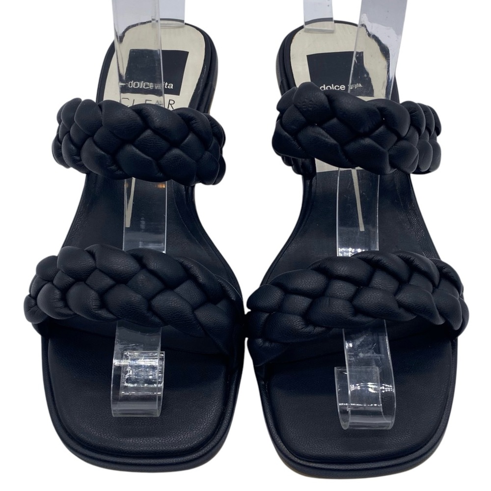 Dolce Vita Womens Shoes Ronin Sandals Sz 6 Black Vegan Leather Braided Heeled - Picture 3 of 12